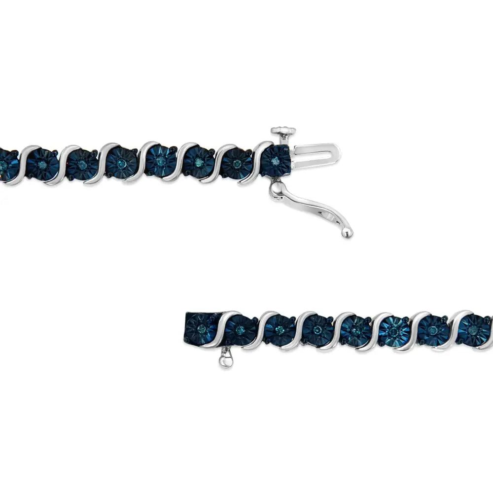 Exquisite Treated Blue Diamond Tennis Bracelet in.925 Sterling Silver