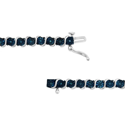 Exquisite Treated Blue Diamond Tennis Bracelet in.925 Sterling Silver