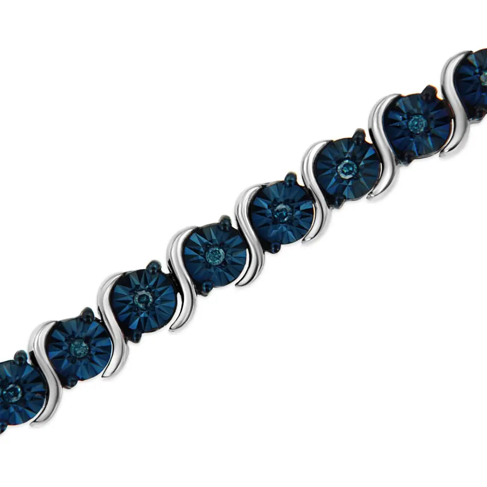 Exquisite Treated Blue Diamond Tennis Bracelet in.925 Sterling Silver