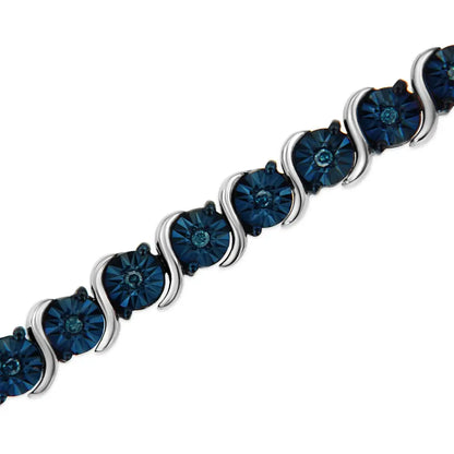 Exquisite Treated Blue Diamond Tennis Bracelet in.925 Sterling Silver