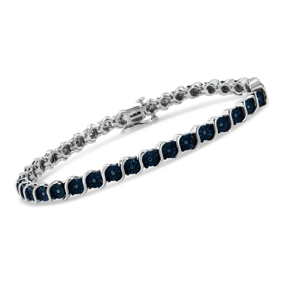 Exquisite Treated Blue Diamond Tennis Bracelet in.925 Sterling Silver