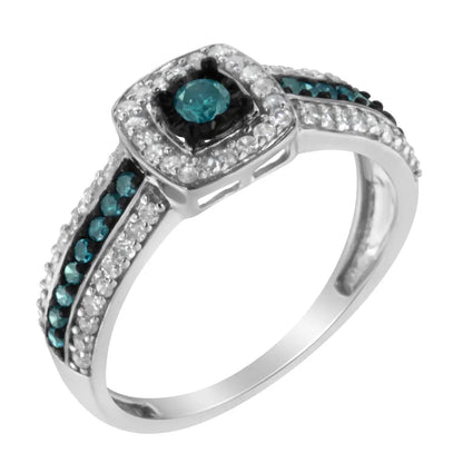 Exquisite Treated Blue Miracle-set Diamond Engagement Ring in Sterling Silver