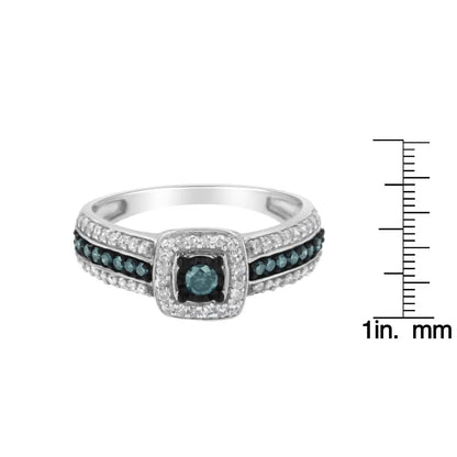 Exquisite Treated Blue Miracle-set Diamond Engagement Ring in Sterling Silver