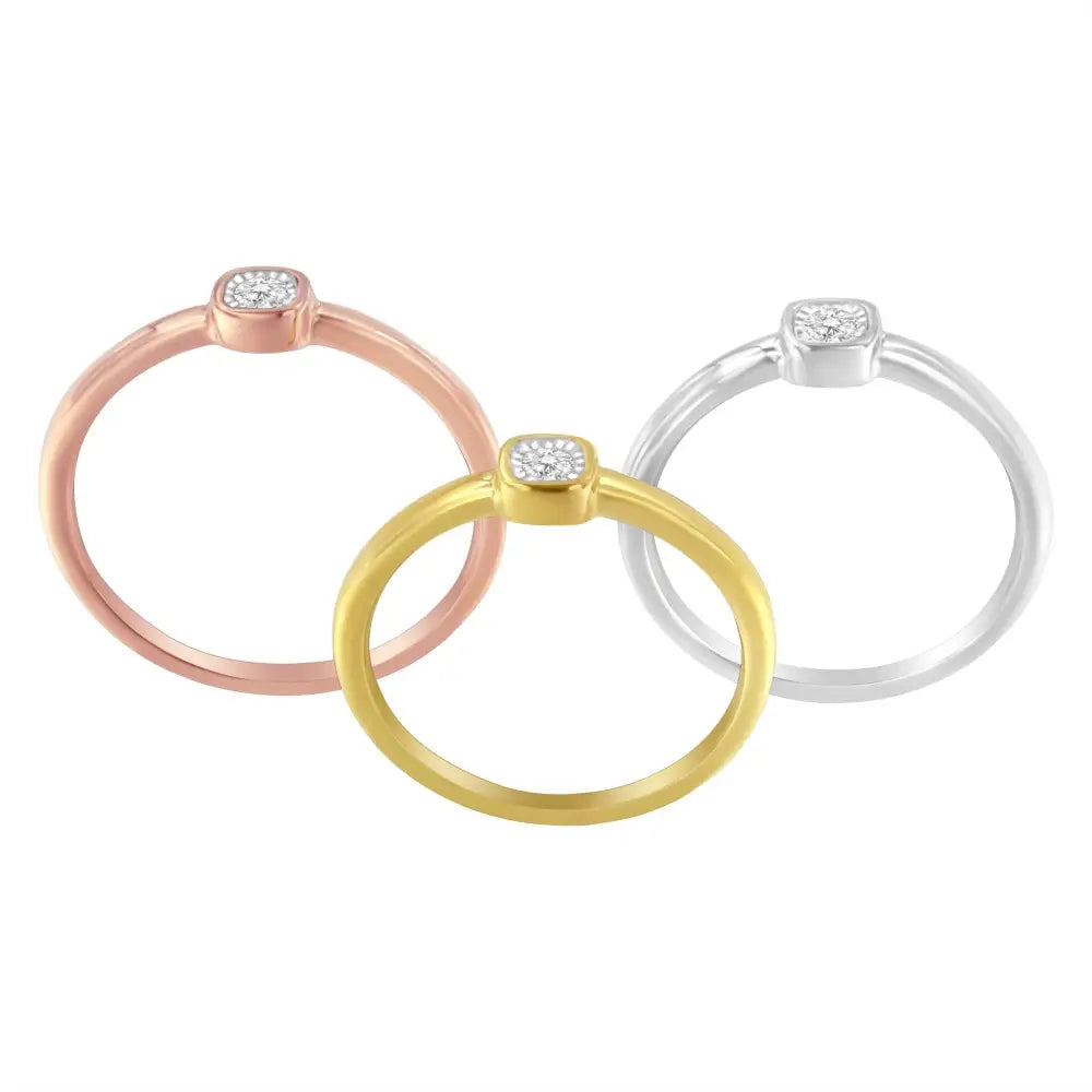 Exquisite Tri-color 14k Gold Miracle Set Petite Carat Diamond Ring