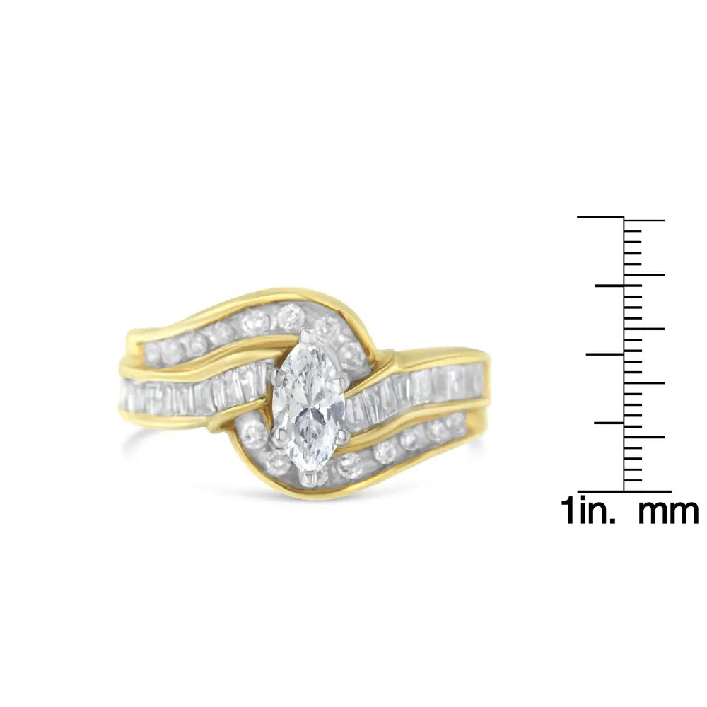 Exquisite Two-toned Gold Marquise Diamond Bypass Ring with Round Cuts - 7