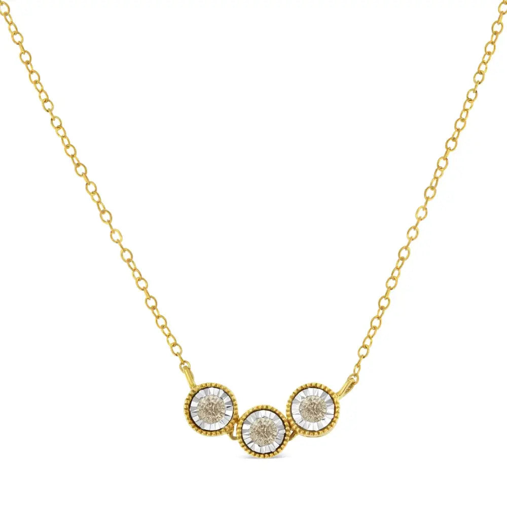 Exquisite Two-toned Sterling-silver Champagne Diamond Three Stone Necklace