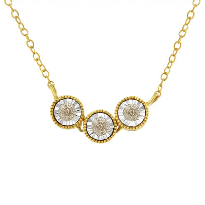 Exquisite Two-toned Sterling-silver Champagne Diamond Three Stone Necklace