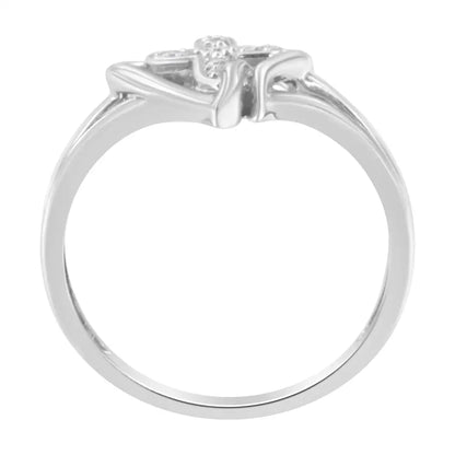 10k White Gold Diamond Cross & Open Heart Fashion Ring - Timeless Elegance