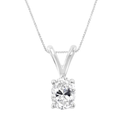 Igi Certified 10kt White Gold Diamond Oval Pendant Necklace for Women 1/5 Cttw