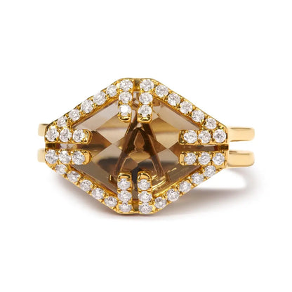 Exquisite Yellow Gold Marquise-cut Yellow Citrine and Cttw Diamond Halo Ring