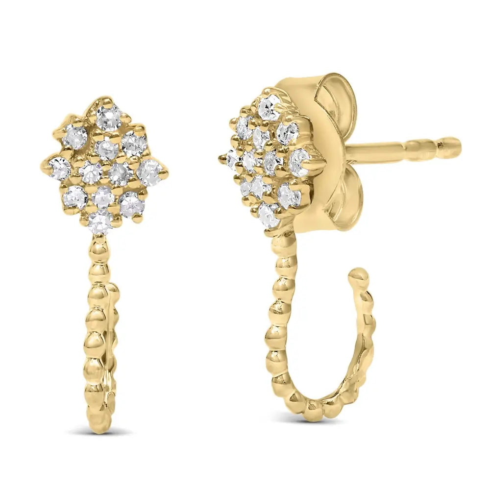 Exquisite Yellow Gold Plated Floral Cluster Cttw Diamond Hoop Stud Earrings