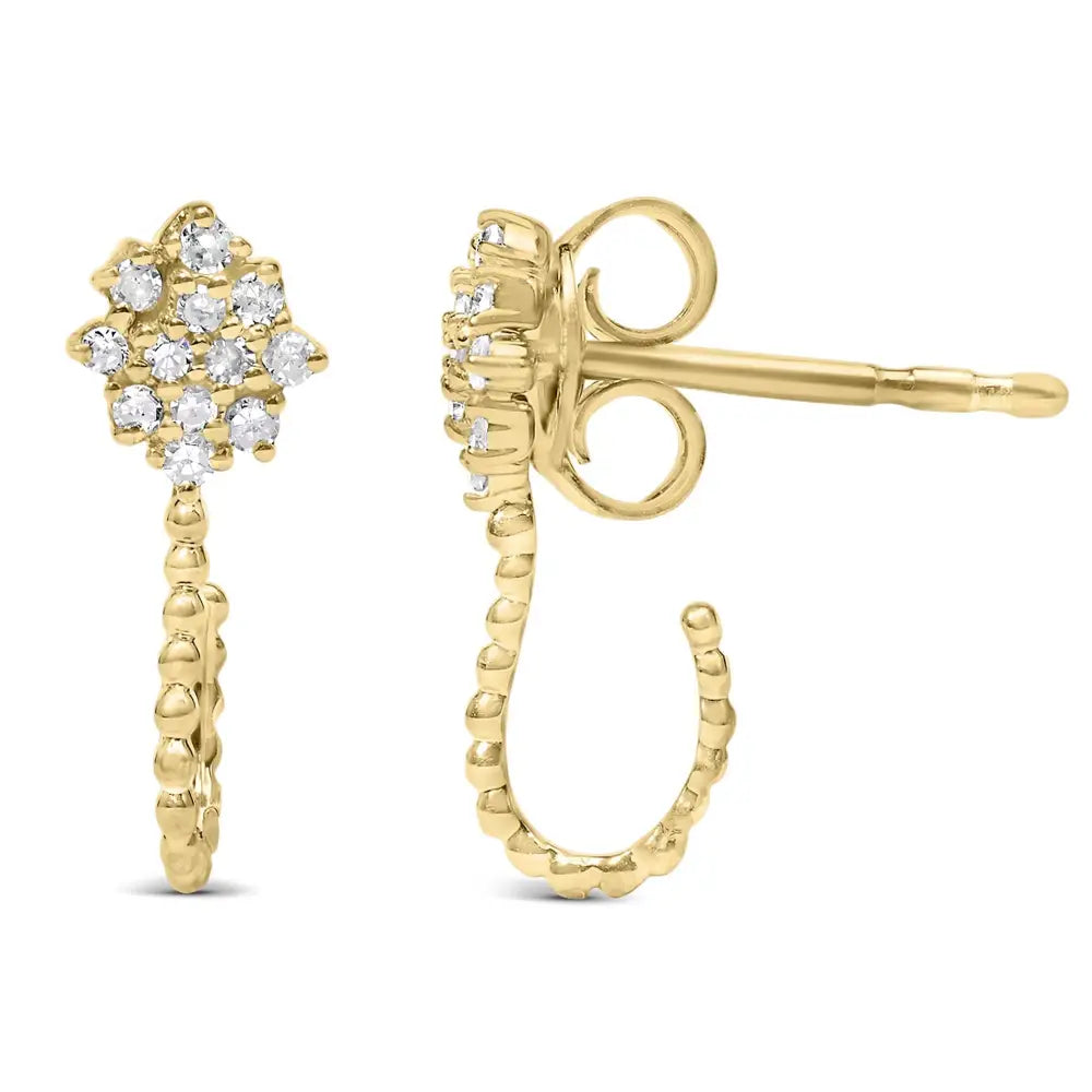 Exquisite Yellow Gold Plated Floral Cluster Cttw Diamond Hoop Stud Earrings