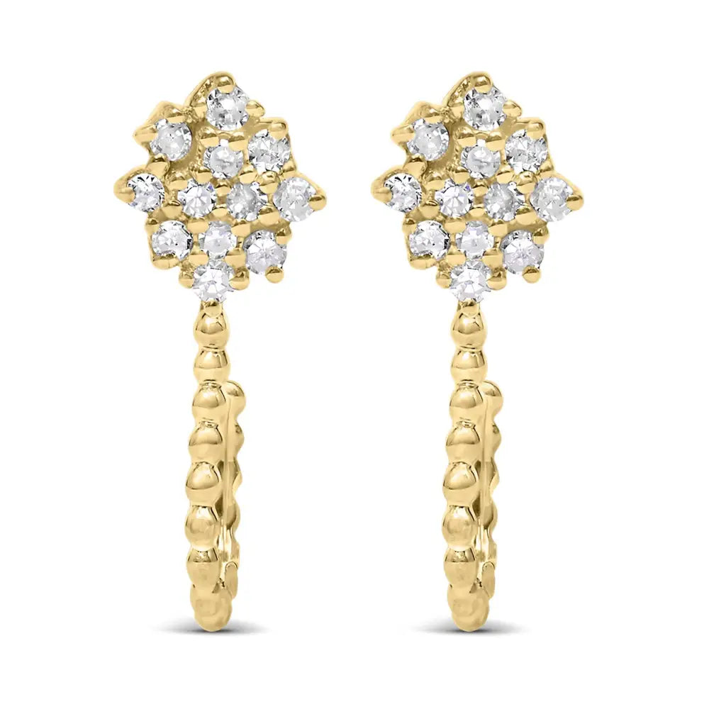 Exquisite Yellow Gold Plated Floral Cluster Cttw Diamond Hoop Stud Earrings