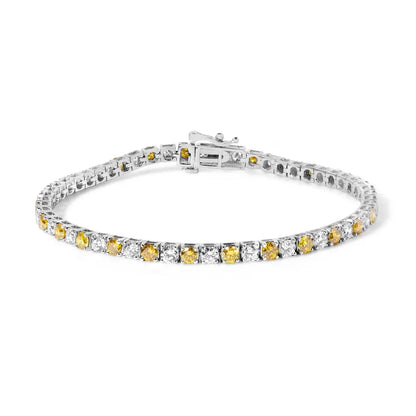 Exquisite Yellow Gold-plated Sterling Silver Diamond Certified Tennis Bracelet