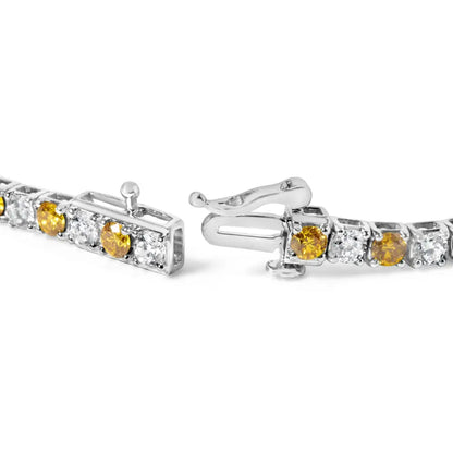 Exquisite Yellow Gold-plated Sterling Silver Diamond Certified Tennis Bracelet