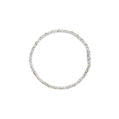 Exquisite Yellow Gold-plated Sterling Silver Diamond Certified Tennis Bracelet