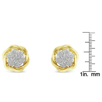 Exquisite Yellow Gold Plated Sterling Silver Diamond Rose Stud Earrings