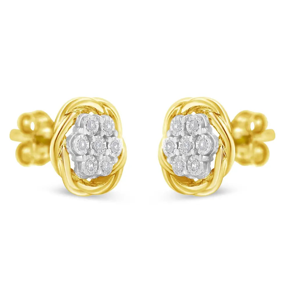 Exquisite Yellow Gold Plated Sterling Silver Diamond Rose Stud Earrings