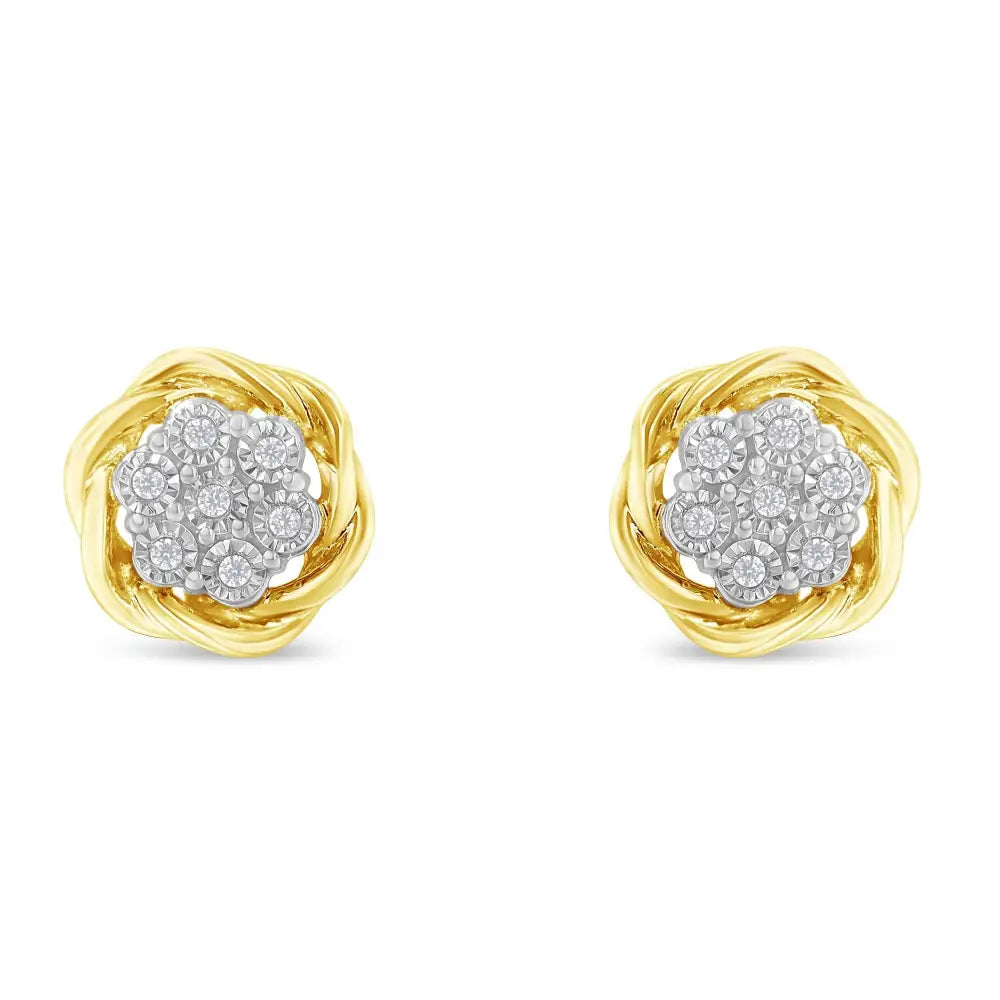 Exquisite Yellow Gold Plated Sterling Silver Diamond Rose Stud Earrings