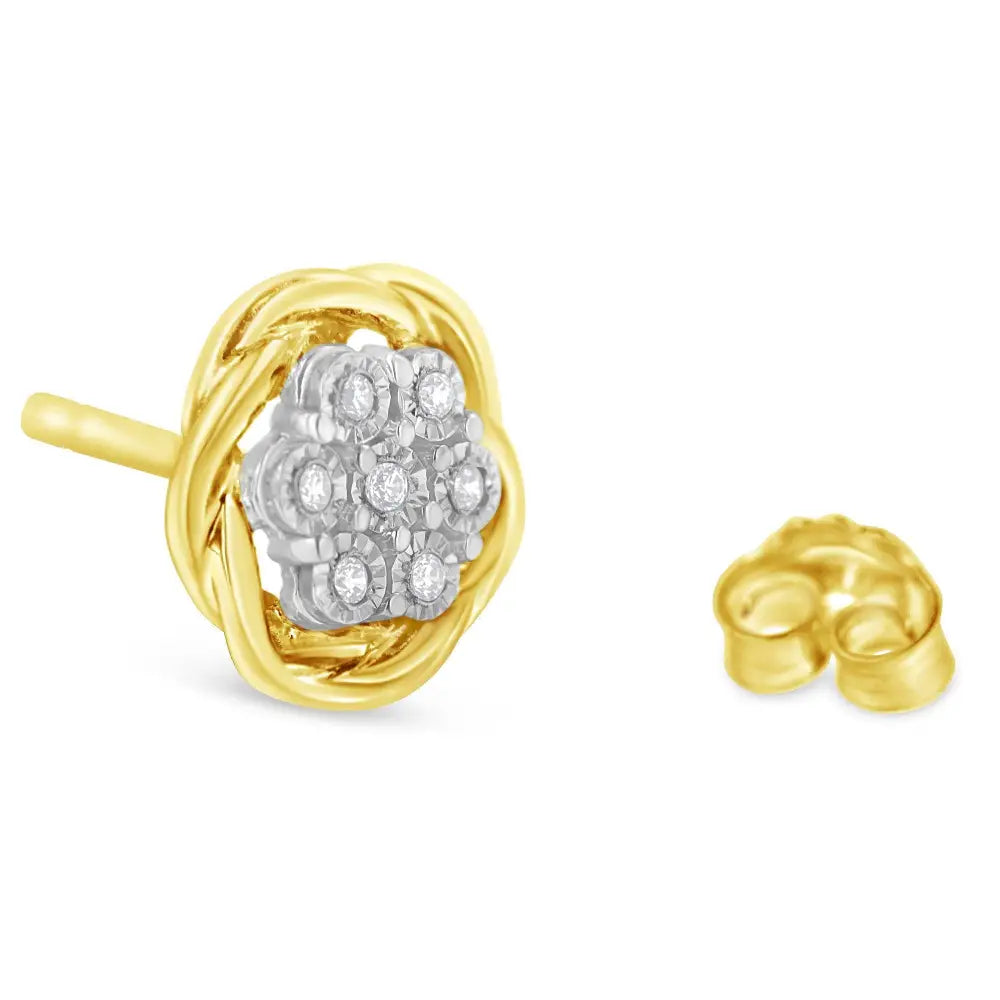 Exquisite Yellow Gold Plated Sterling Silver Diamond Rose Stud Earrings