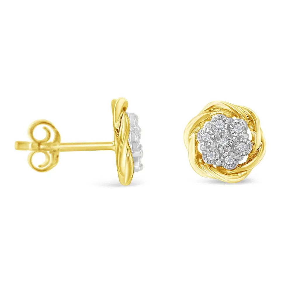 Exquisite Yellow Gold Plated Sterling Silver Diamond Rose Stud Earrings