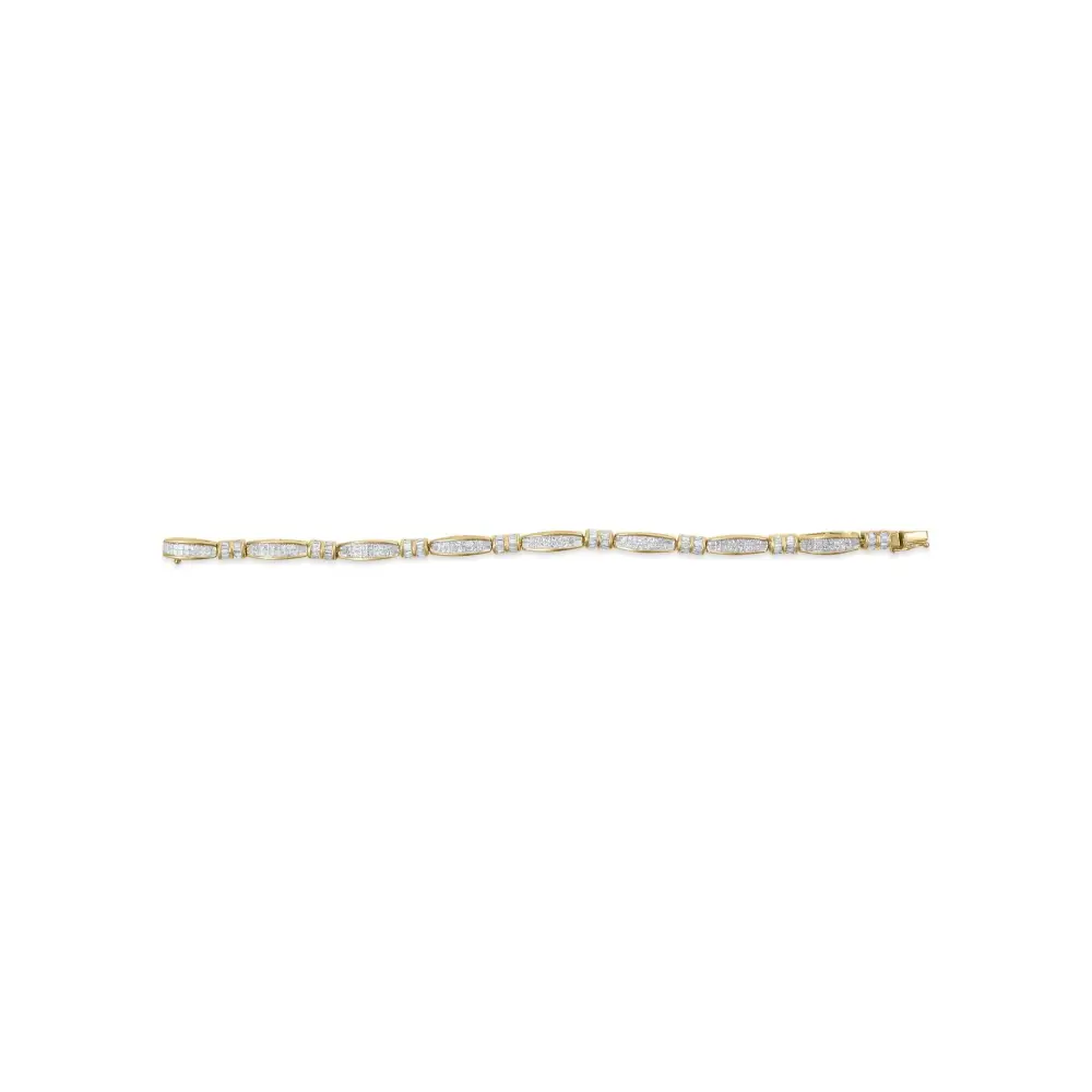 Exquisite Yellow Gold Princess and Baguette Cut Diamond Beaded Bracelet