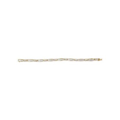 Exquisite Yellow Gold Princess and Baguette Cut Diamond Beaded Bracelet