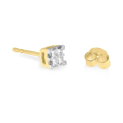 Exquisite Yellow Gold Princess Diamond Quad Stud Earrings - Earrings/earrings/