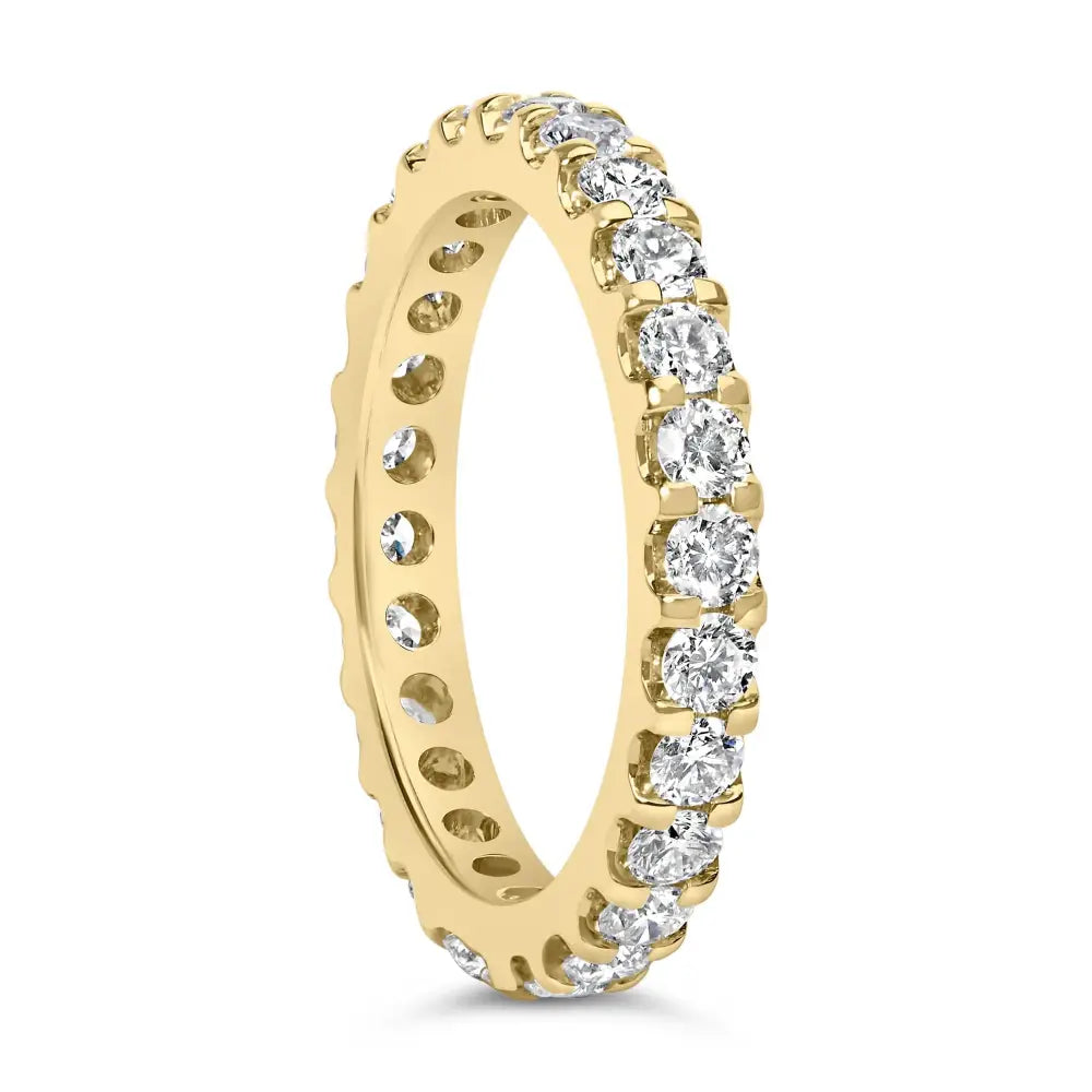 Exquisite Yellow Gold Shared Prong Eternity Band with Round Diamonds