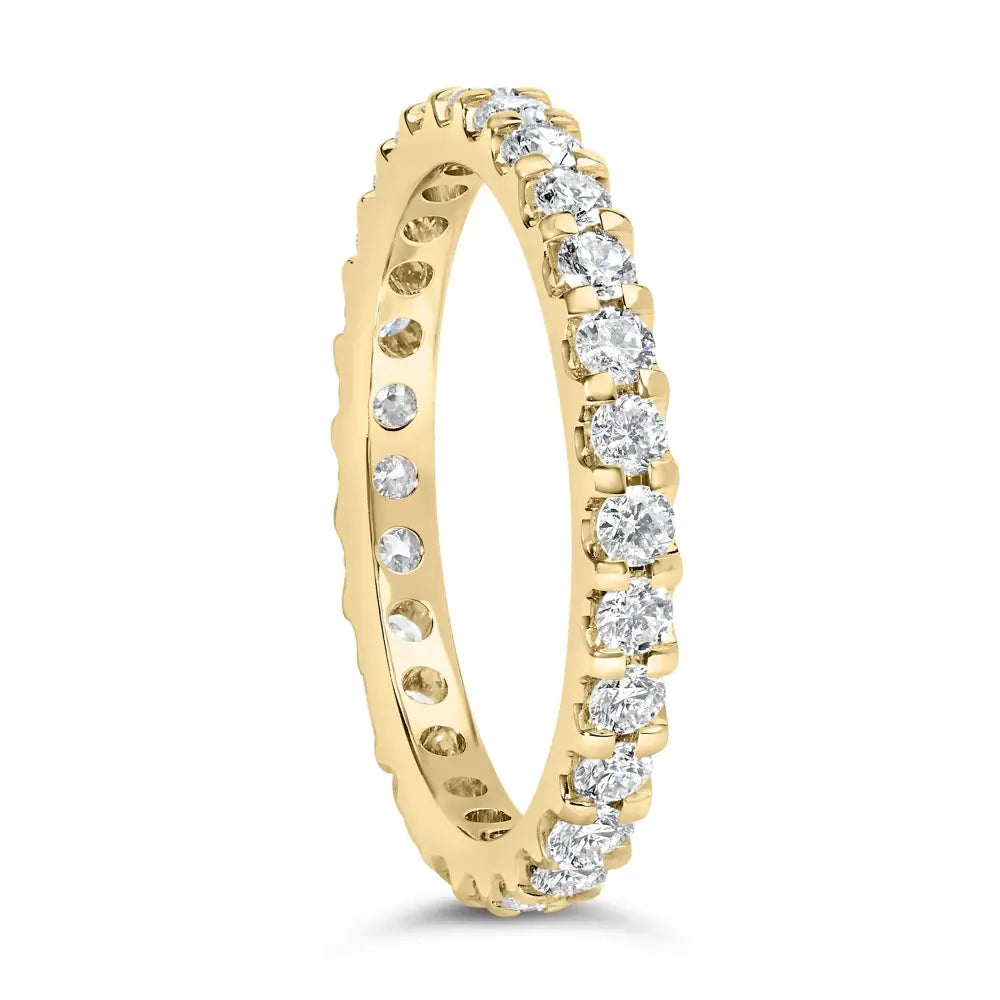 Exquisite Yellow Gold Shared Prong Eternity Band with Round Diamonds