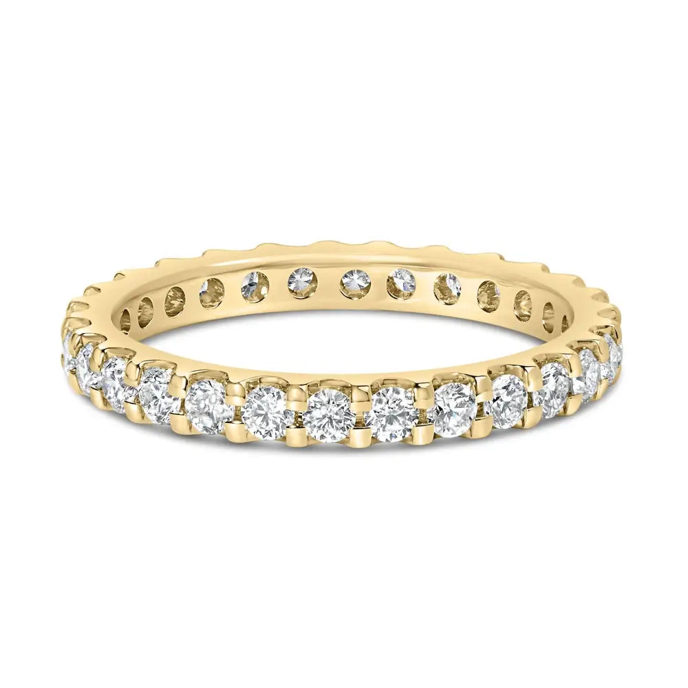 Exquisite Yellow Gold Shared Prong Eternity Band with Round Diamonds