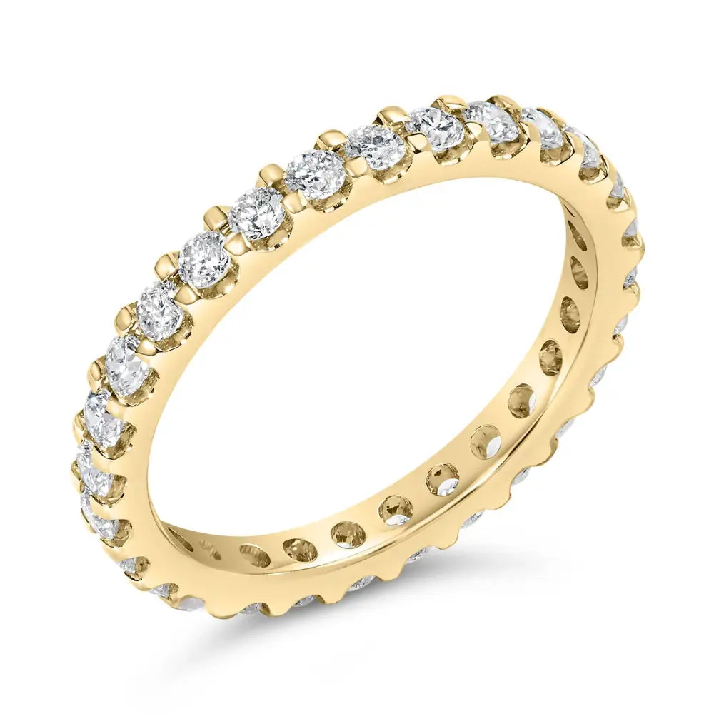 Exquisite Yellow Gold Shared Prong Eternity Band with Round Diamonds