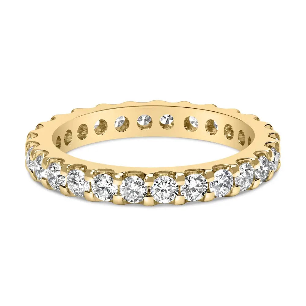 Exquisite Yellow Gold Shared Prong Eternity Band with Round Diamonds