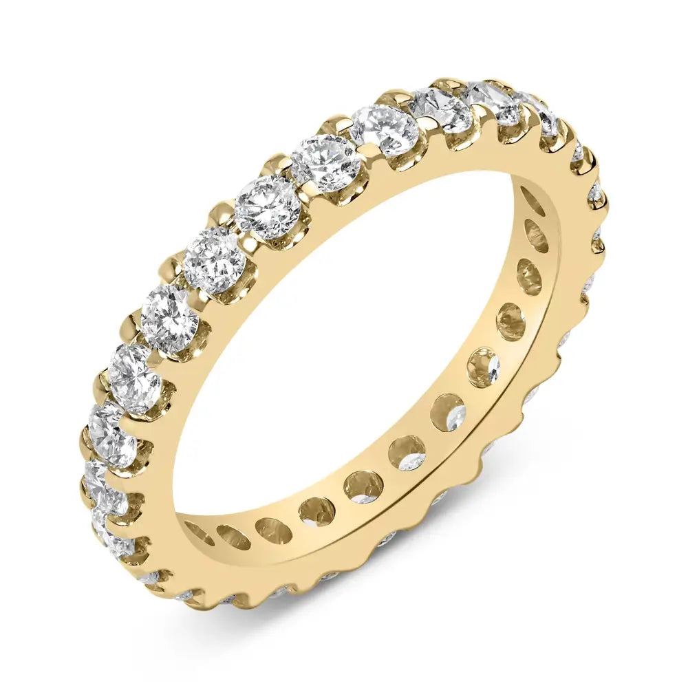 Exquisite Yellow Gold Shared Prong Eternity Band with Round Diamonds