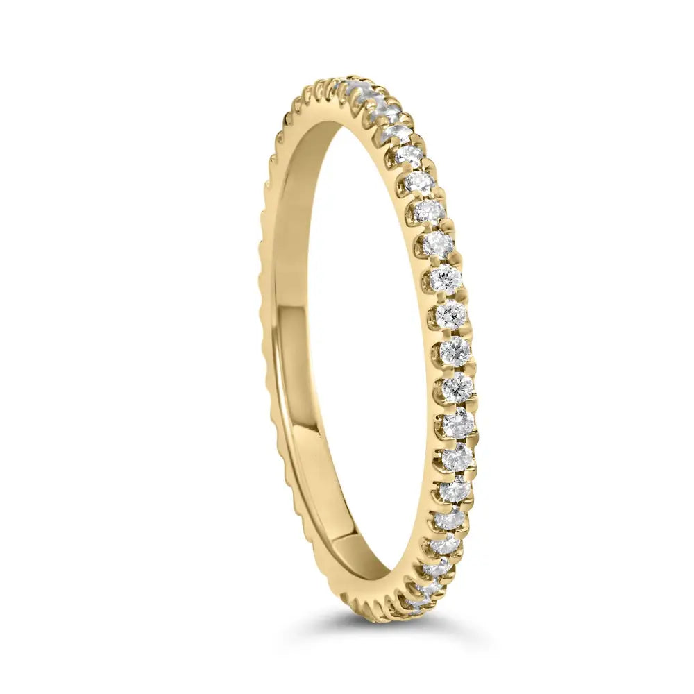 Exquisite Yellow Gold Shared Prong Eternity Band with Round Diamonds