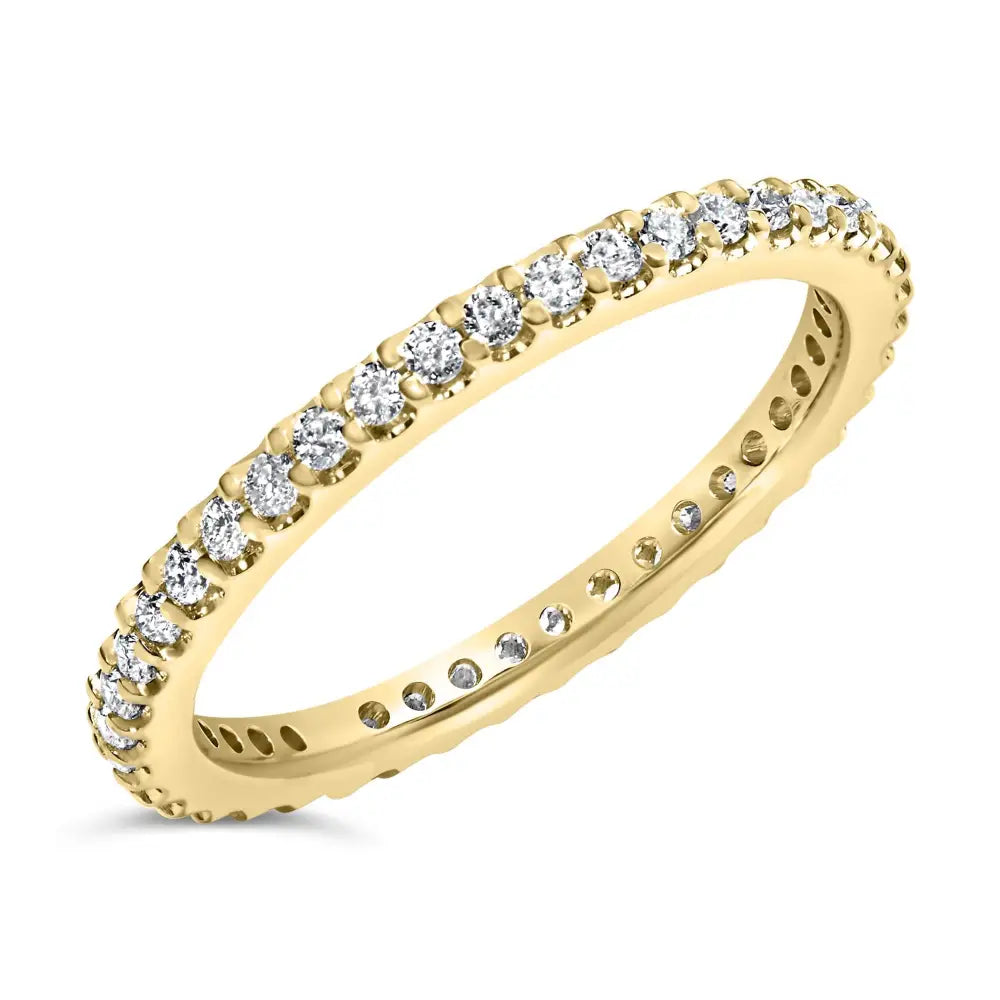 Exquisite Yellow Gold Shared Prong Eternity Band with Round Diamonds