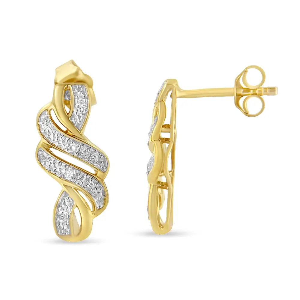 Exquisite Yellow Plated Sterling Round Cut Diamond Swirl Earrings