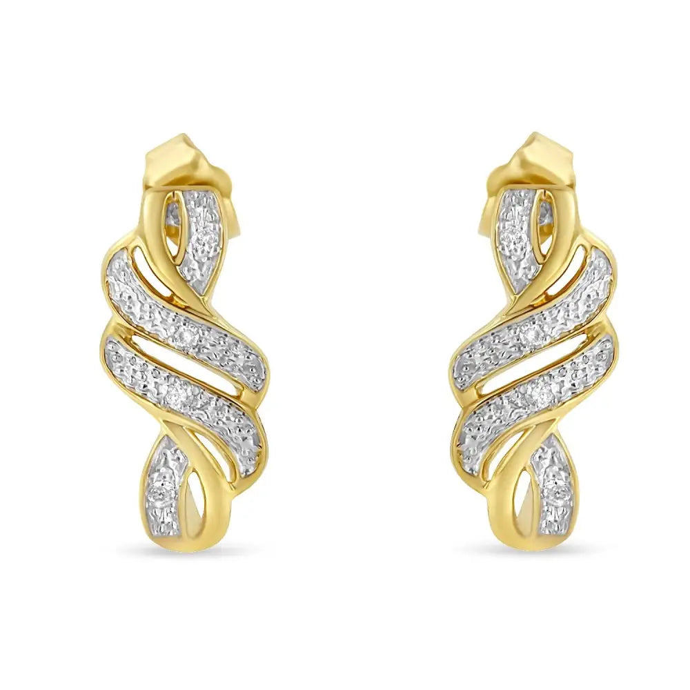 Exquisite Yellow Plated Sterling Round Cut Diamond Swirl Earrings