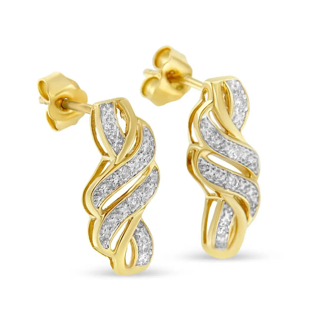 Exquisite Yellow Plated Sterling Round Cut Diamond Swirl Earrings