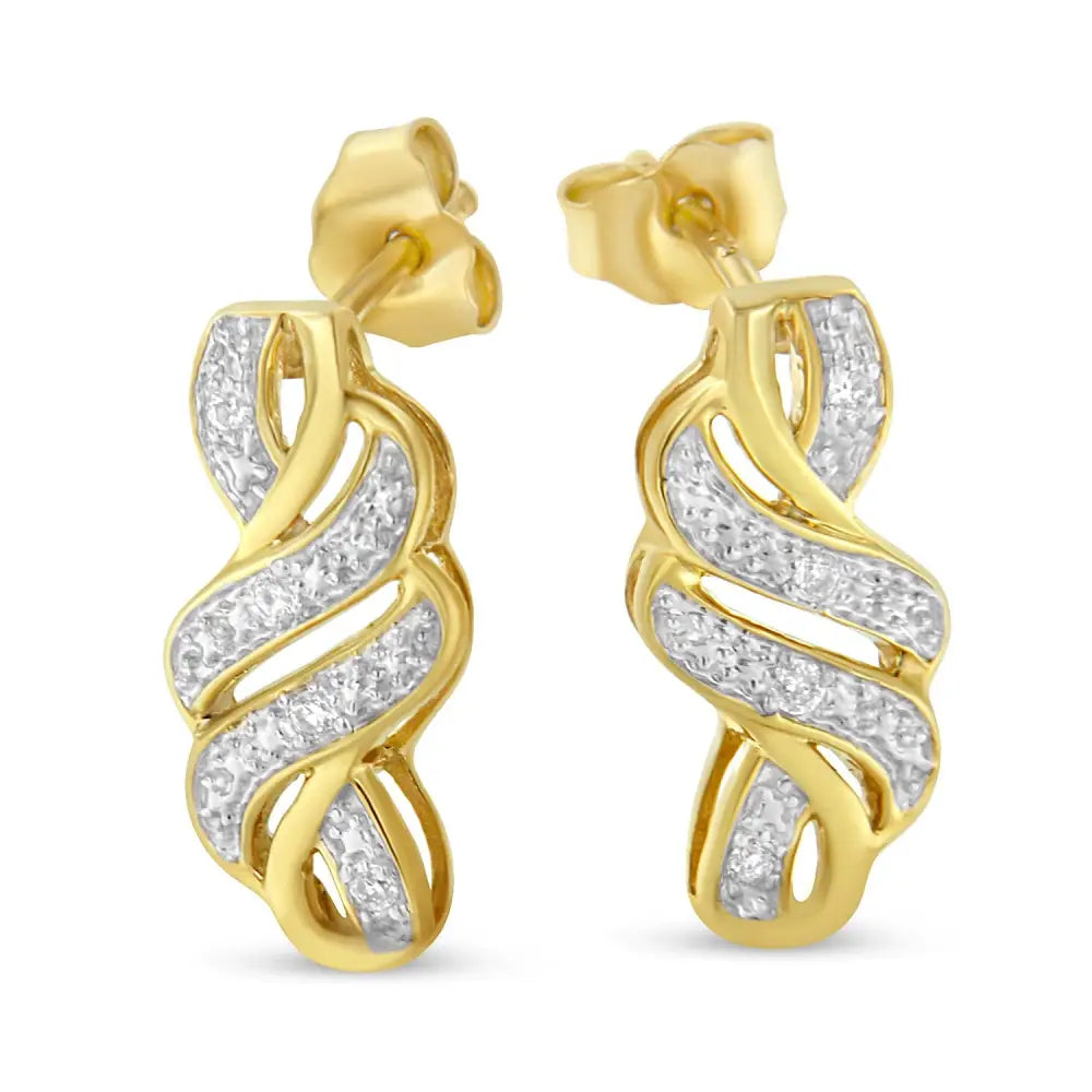 Exquisite Yellow Plated Sterling Round Cut Diamond Swirl Earrings