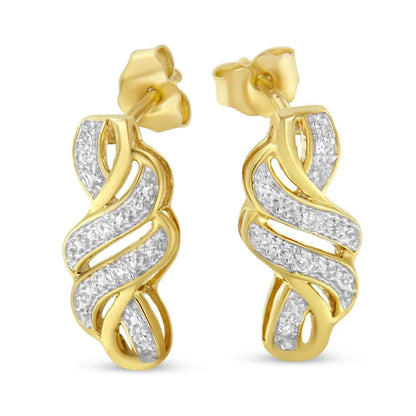 Exquisite Yellow Plated Sterling Round Cut Diamond Swirl Earrings