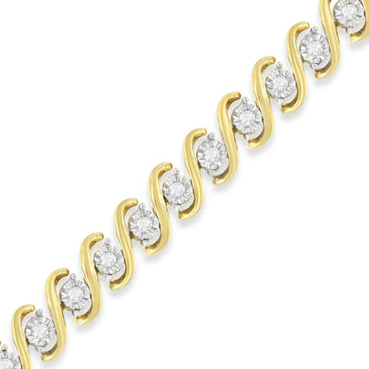 Exquisite Yellow Plated Sterling Silver Round-cut Diamond Bracelet