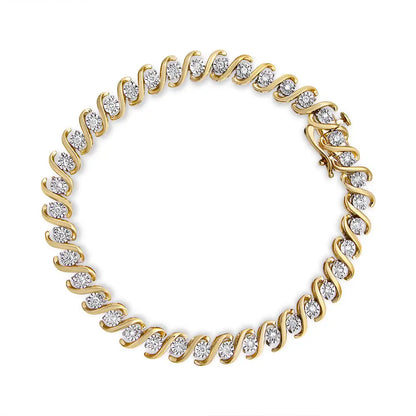 Exquisite Yellow Plated Sterling Silver Round-cut Diamond Bracelet