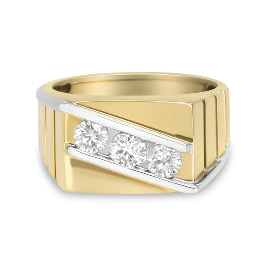 Gents 14k Yellow and White Gold 1.00 Cttw Channel Set Round-cut Diamond 3 Stone Band Ring (g-h Color Si1-si2 Clarity)