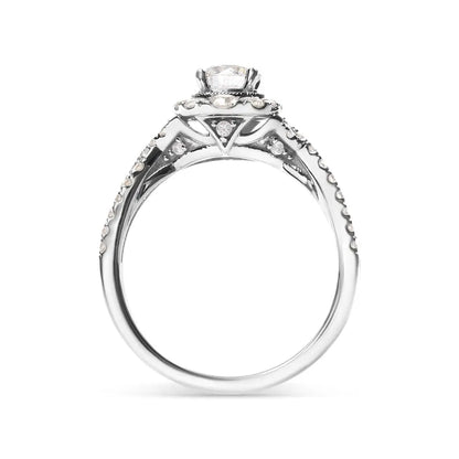 Gia Certified 14k White Gold 1 1/5 Cttw Round Diamond Halo Bridal Engagement Ring (e-f Color I1-i2 Clarity) - 7 - Fine