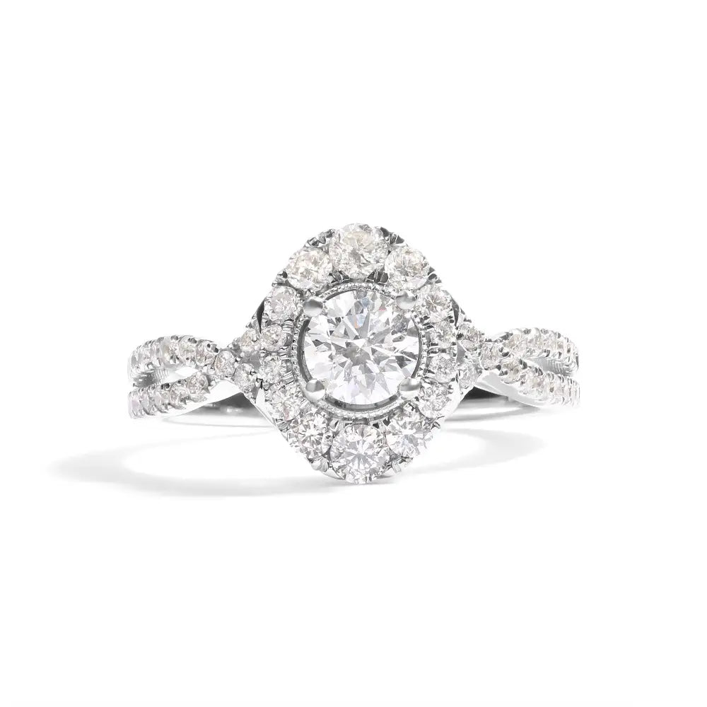 Gia Certified 14k White Gold 1 1/5 Cttw Round Diamond Halo Bridal Engagement Ring (e-f Color I1-i2 Clarity) - 7 - Fine