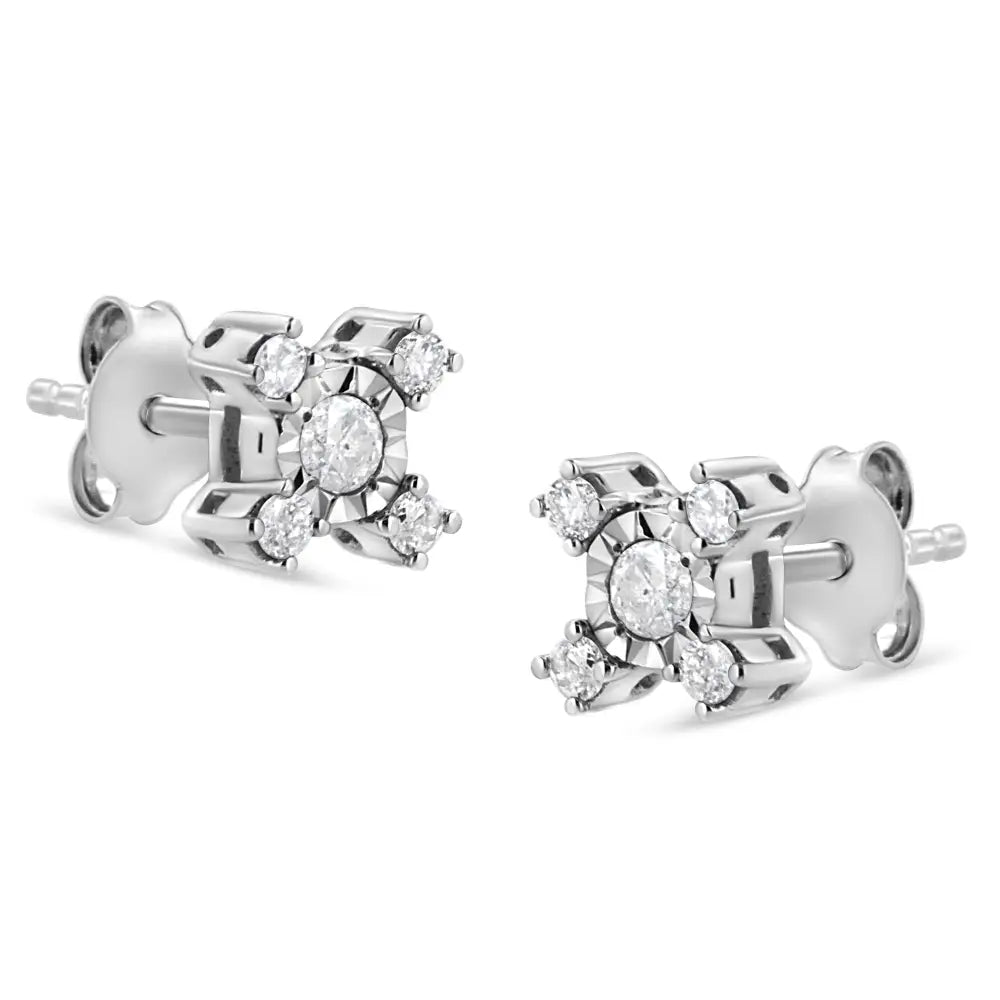 Glamorous Miracle Plate Set Shaped Stud Earrings in Sterling Silver