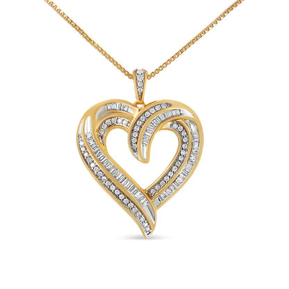 Glistening Baguette-cut Diamond Open Heart 18’’ Pendant Necklace