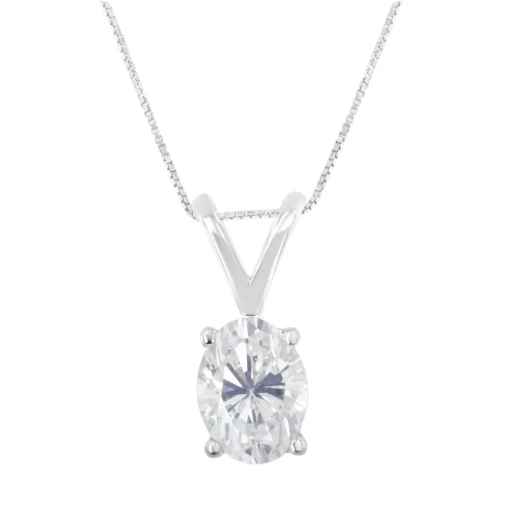 Glorious Igi Certified 10k White Gold Prong Set Diamond Oval Pendant