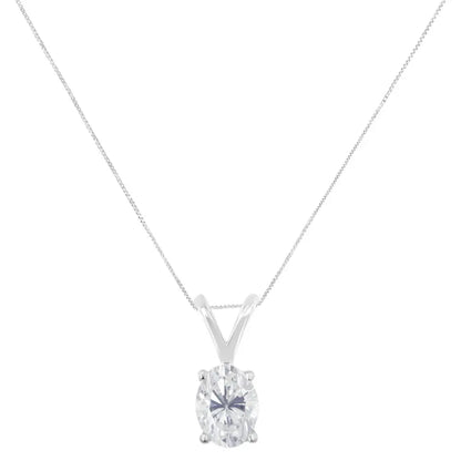 Glorious Igi Certified 10k White Gold Prong Set Diamond Oval Pendant